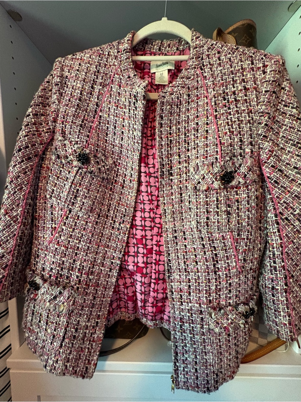 Neiman Marcus Exclusive Pink Multi Tweed Jacket and Skirt Set